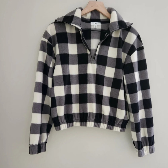 NWT BP | Black & Ivory Buffalo Check Cropped Half Zip Pullover Fleece - Size S - Picture 2 of 13